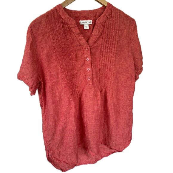 Coldwater Creek Women's 100% Linen Front Piping Pullover Mandarin Collar Blouse - Picture 1 of 7